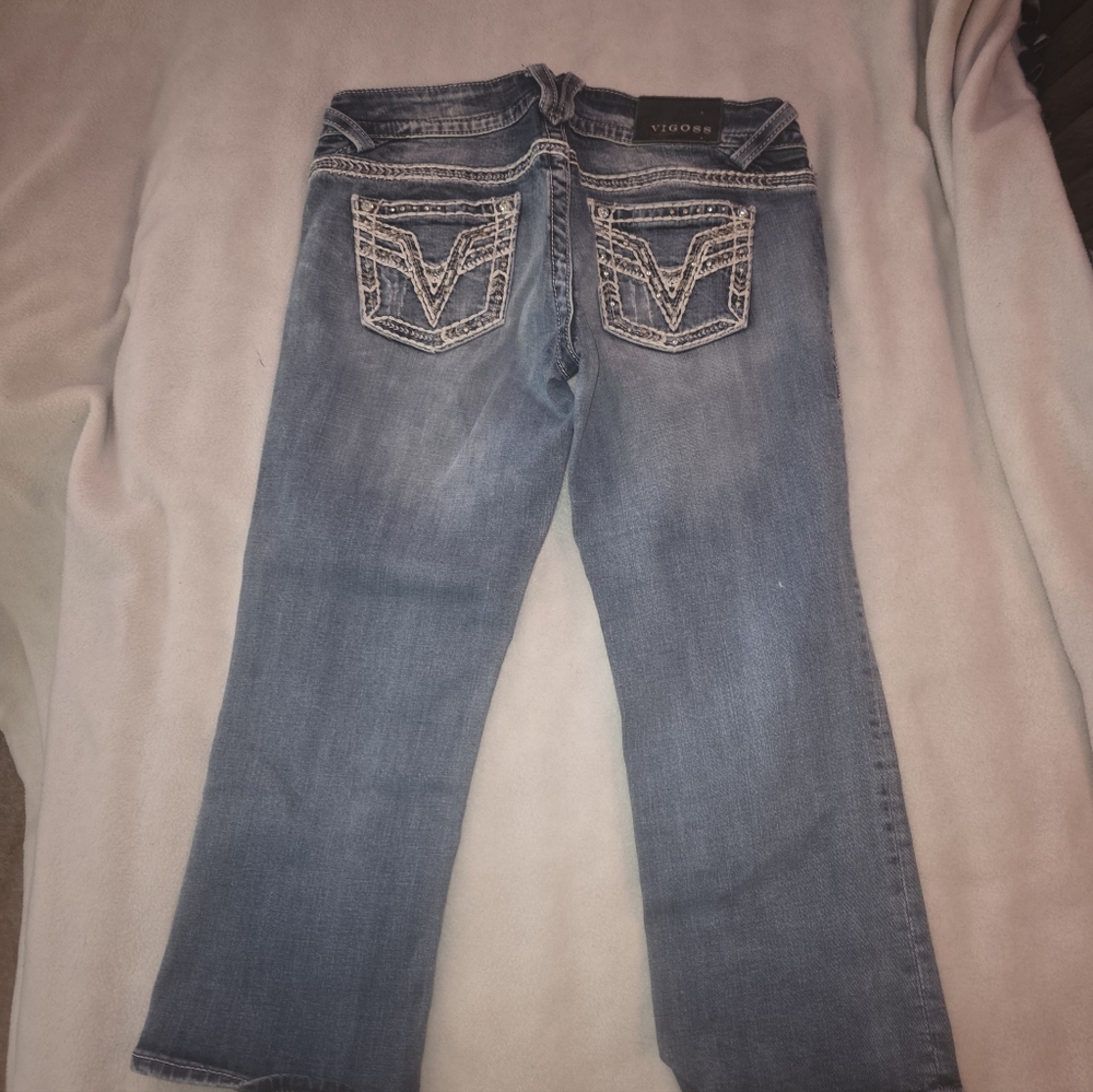 Vigoss Women's Blue Embroidered Back-Pocket Jeans Size 7/8
